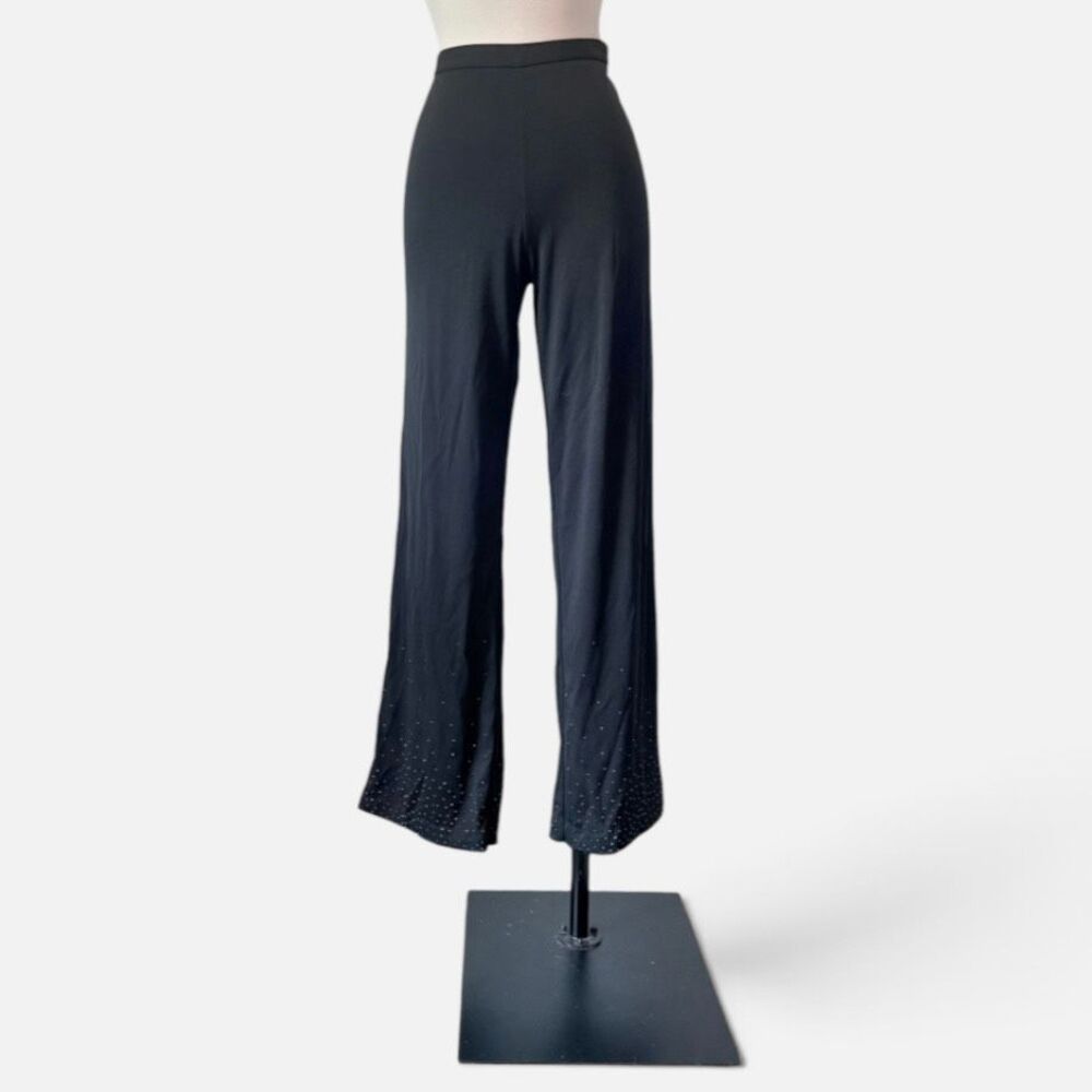 Ann Taylor Beaded Black Palazzo High Rise Straight Wide Leg Pants 4